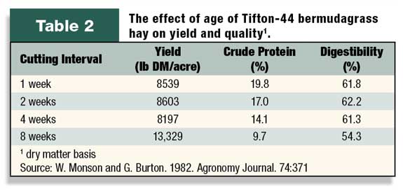 Effect of age of Tifton-44 bermudagrass hay on yield & quality