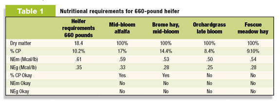 Table 1: Nutritional requirements for a 660-lb heifer