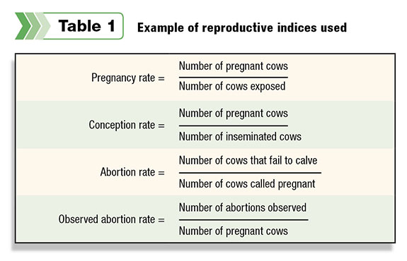 Table 1: Examples of reproductive indices: Pregnancy rate, conception rate, abortion rate, observed abortion rate