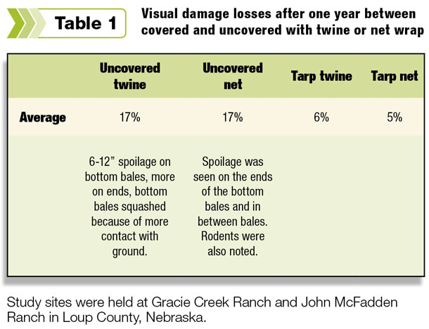 Visual damage losses after one year between covered and uncovered