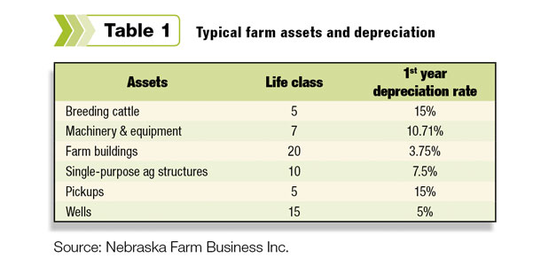 Typical farm assets and depreciations