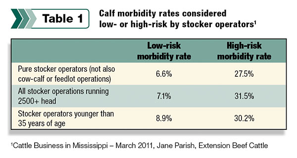 Calf morbidity rates considered low - or - high-risk by stocker operators