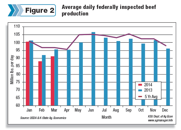 Average daily federally inspected beef production