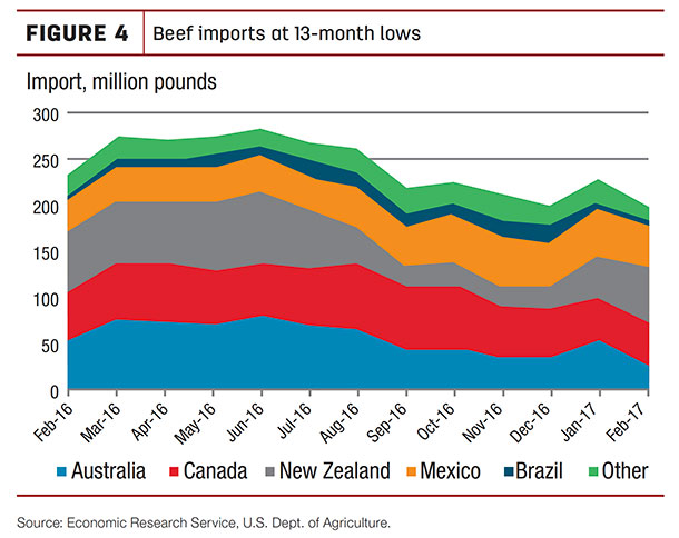 Beef imports at 13-month lows