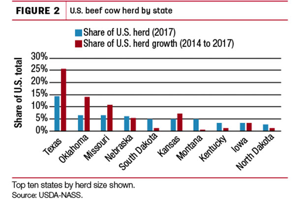U.S. beef cow herd by state