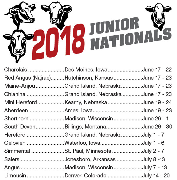 Junior Nationals 2018 calendar