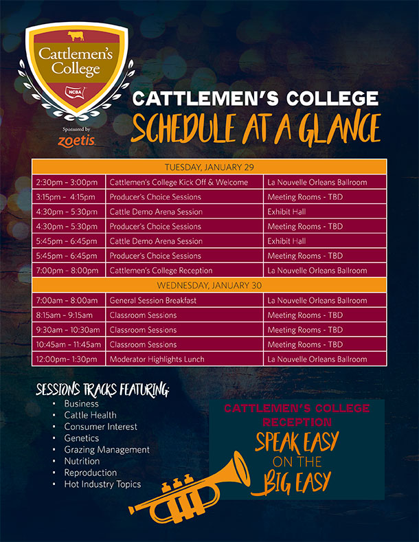 Cattlemen's College Schedule at a Glance