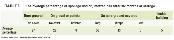 The average percentage of spoilage and dry matter loss after six months of storage